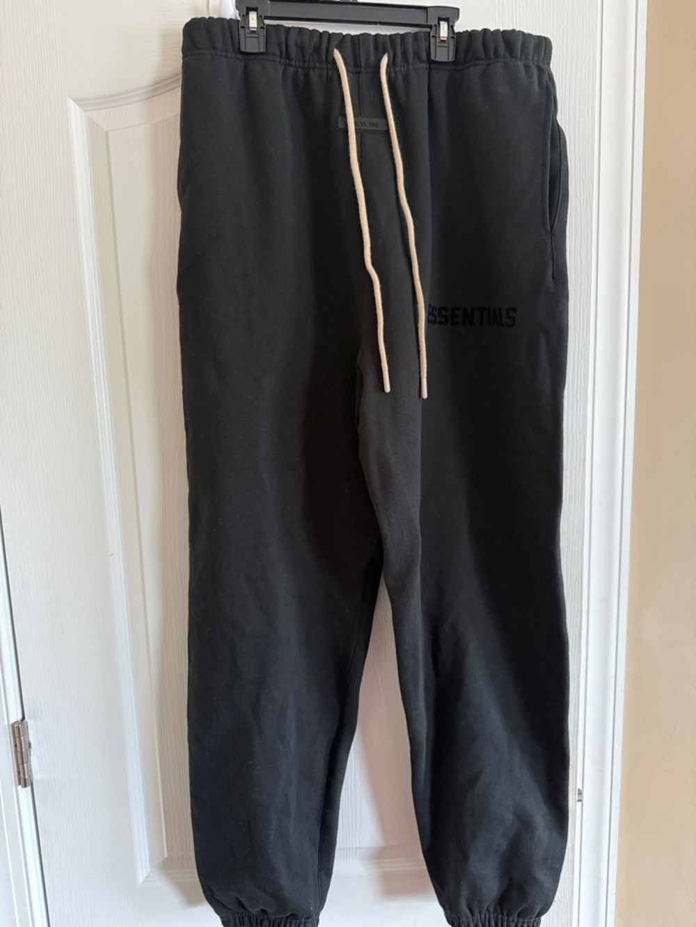 Essentials Black Sweatpants with Cream Drawstrings